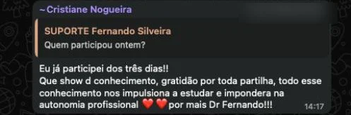 Depoimento — Cristiane: que show de conhecimento, gratidão por toda partilha